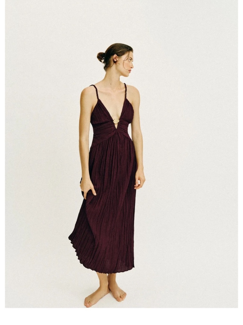Zara Plum Midi Dress with Gold Accent